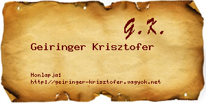 Geiringer Krisztofer névjegykártya
